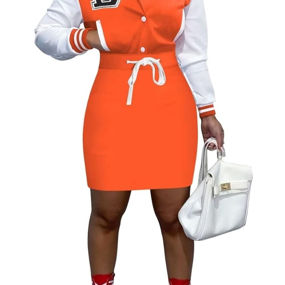 Orange and White Varsity Jacket Dress